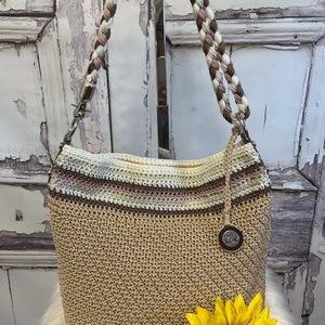 The Sak Tan/Pink Stripe Crochet Shoulder Bag